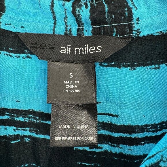 Ali Miles Top Women’s small S blue plaid office oversized  blouse shirt workwear - Picture 4 of 6